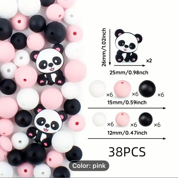 Panda Bead Set for crafting - Black, White, Pink - Picture 1 of 6